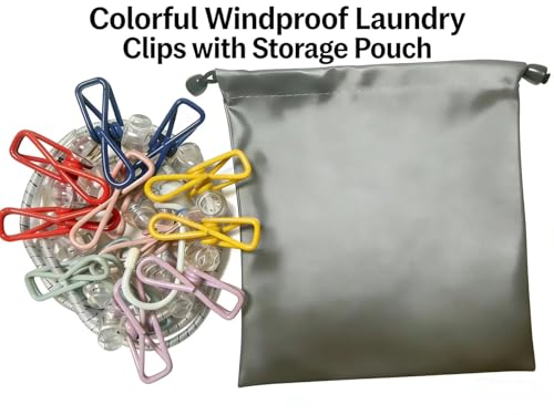 White Portable Travel Clothesline with 12 Colorful Clips, Windproof Elastic Rope, Storage Bag, Indoor/Outdoor Camping Laundry Drying Line for Hotel Camping,Easy Hang for Socks Bras Towels