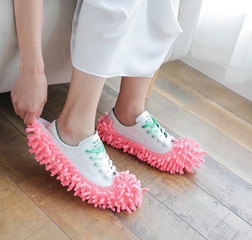 6 Pairs (12 Pieces) Dust Mop Slippers Shoe Cover Multi-Function Soft Washable Reusable Floor Cleaning Shoe Cover House Kitchen Office Cleaning Tools (Pink)