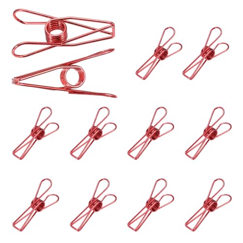 uxcell 12Pcs Clothes Pins for Hanging, 2.2" Metal Clothing Clips Heavy Duty Laundry Spring Pegs, Clothesline Clip Paper Holder Sealer for Holding Clothes, Paper, Food Packages, Red - color: Red, size: 2.2"