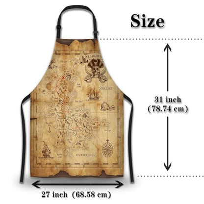 Baking Apron for Women Pirate Treasure Map Fun Aprons for Men for Kitchen Cooking Restaurant BBQ Painting Crafting 27” (W) x 31” (H), Waterproof Aprons - color: Pirate Treasure Map