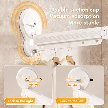 LIENAHU Suction Cup Drying Rack,Drying Rack Clothing,Clothes Drying Rack Wall Mounted,Laundry Drying Rack,Foldable,Collapsible,Retractable,with Clips-White
