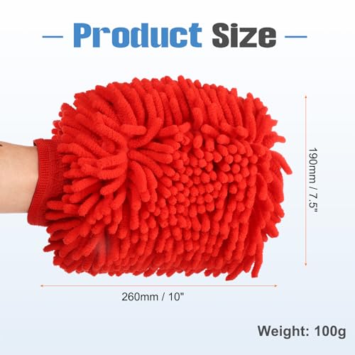 HARFINGTON 2pcs Chenille Microfiber Car Wash Mitts 10" x 7.5" Scratch Free Wash Gloves Absorbent Double Sided Plush Cleaning Drying Mitts for Car Washing Home Clean Red - color: Red