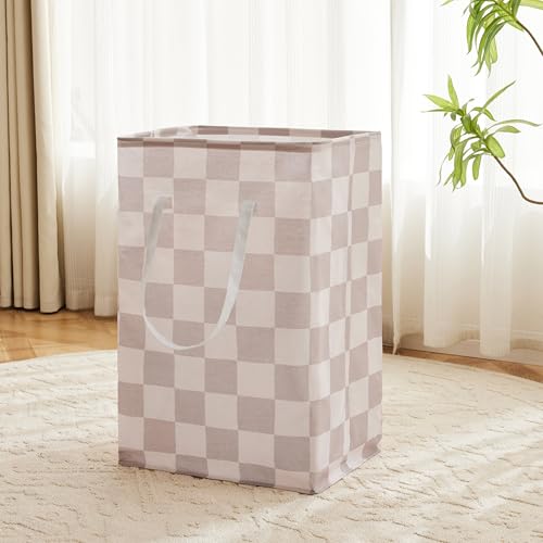 Ohocut Checkered Laundry Hamper, Pack of 2, Large Beige Khaki Collapsible Cloth Hampers Basket for Storage Organization Cute Aesthetic, 2 x 75L - color: Beige