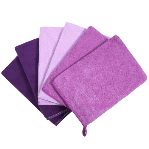 PHOGARY 6 Pack Microfiber Face Cloths, 6"x8" Fast Drying Bath Mitts Purple Washcloth, Super Absorbent Soft Lightweight Towel Body Facial Cloths Small Wash Mitt for Travel Showering Washing Face - color: Purple, size: 6x8 Inch (Pack of 6)