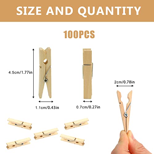 KIMOBER 1.77Inch Wooden Clothespins,Sturdy Natural Wooden Craft Peg Pins Clips for Photos Pictures Paper Crafts,100pcs - color: Natural Wood Tones