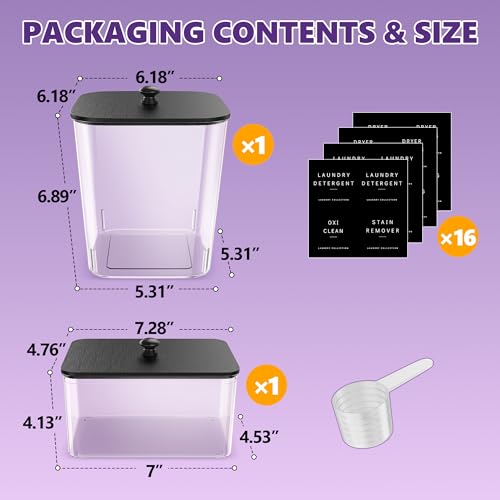 Moforoco 1+1 Pack Laundry Pods Container, Clear Laundry Room Organization Containers,Large Detergent Powder Storage, Black Wooden Lids & Labels, Acrylic Pods Holder Dry Sheet Holder - color: Black, size: 1+1 pack
