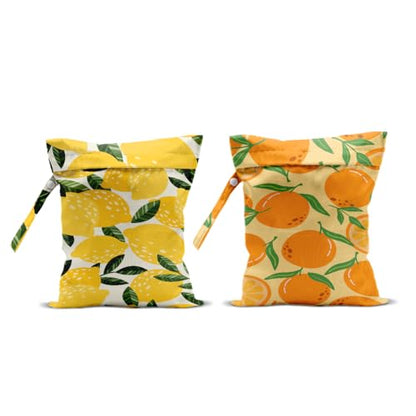 2 Pcs Lemon Orange Print Wet Bags, Wet Dry Bag Reusable for Swimsuit - color: Multicolor 1492