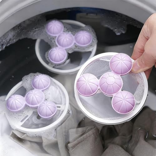 2Pcs Floating Hair Filtering Mesh Removal for Laundry Reusable Washer Hair Catcher Filter Bag Lint Catcher for Washing Machine (Purple, 17.5x9.2cm) - color: Purple
