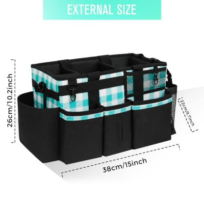 SCAVATA Wearable Cleaning Caddy, Cleaning Caddy Supplies Organizer with Handle & Shoulder Straps for Housekeepers, Under Sink & Car Cleaning Tool Organizers Bag with 4 Foldable Divider (BluePlaid) - color: BluePlaid