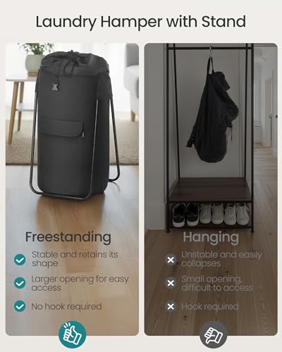 SONGMICS Laundry Bag, Laundry Backpack, Heavy-Duty, 31.7 Gallons (120 L) - color: Ink Black, style: 120 L with Stand