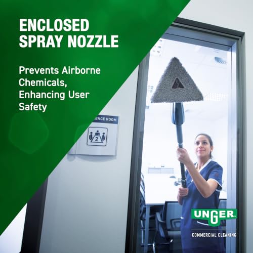 Unger Commercial - Indoor Window Cleaning Kit - 11 ft Stingray Refillable System with Extension Poles, Triangle Cleaning Pads and 2 Refill Bottles - SRKB1