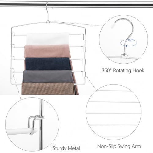 Pants Hangers Space Saving 3 Pack 5 Layer Swing Arm Hanger White - color: White-3 Pack