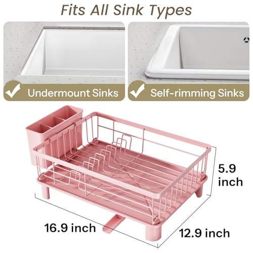 SNTD Dish Drying Rack for Small Kitchen Counter, 12.9" W x 16.9" L, Pink - color: Pink, size: 12.9" W x 16.9" L