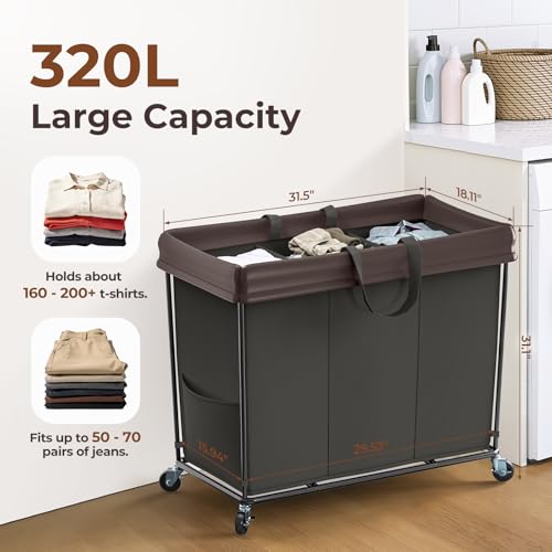 Large Laundry Hamper with Wheels, 320L Rolling Laundry Basket with Wheels - color: Black, size: 320L