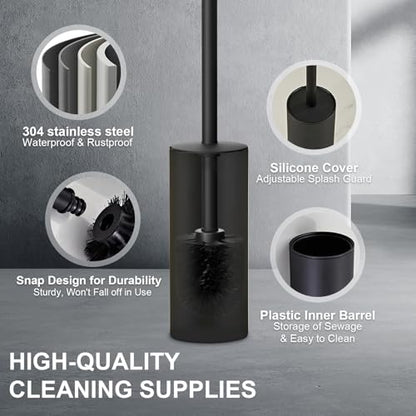 304 Stainless Steel Toilet Bowl Cleaner Brush and Holder Set - color: H-black