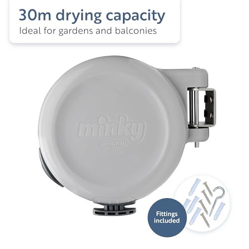 Minky Homecare Outdoor Retractable Dual Clothesline - Heavy Duty PVC Coated Line - Energy and Space Saving Removable Laundry Drying Line - 2 x 49 Feet - size: 2 x 49 feet