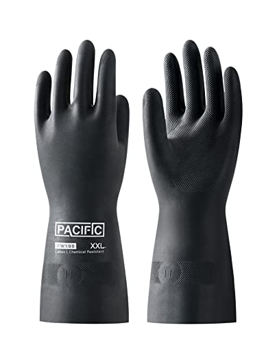 PACIFIC PPE Chemical Resistant Gloves, Heavy Duty Industrial Rubber Gloves, Resist Acid, Alkali and Oil, 12.6", XX- Large - color: 12.6"/Black (1 Pair), size: XXL/11