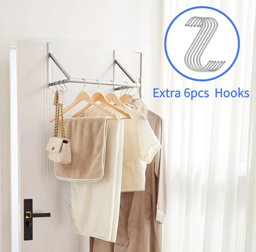 Over The Door Clothes Drying Rack, Silver Metal Hanger with 6 Hooks - color: Silver