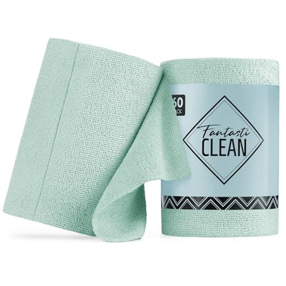 Fantasticlean Microfiber Cleaning Cloth Roll, 60 Pack, 8" x 8", Mint Green - color: Mint Green
