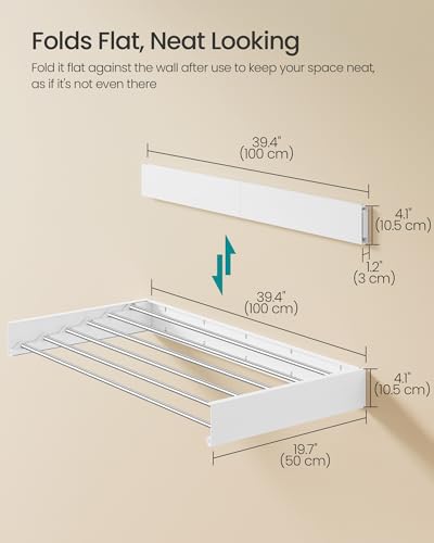 SONGMICS Clothes Drying Rack, Wall-Mounted, Foldable, with Storage Shelf - size: Foldable-39.4"W