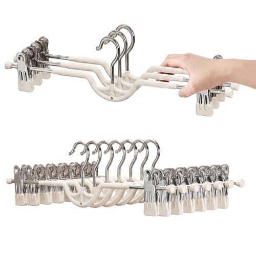Space Saving Pants Hangers with Clips for Skirts, 10 Pack - color: White