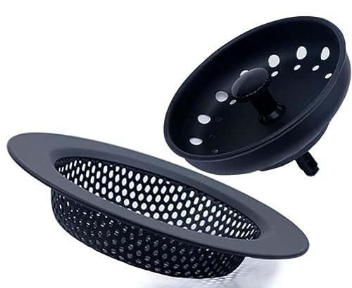 AJOMAN Kitchen Sink Drain Strainer Basket and Sink Drain Stopper, Sink Strainers for Kitchen Sink, Food Catcher(Matte Black, 4 Pieces Total) - size: Sink Strainers & Stoppers(4 pcs total)