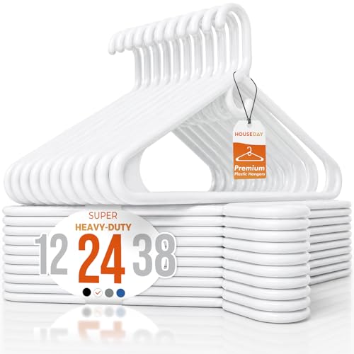 HOUSE DAY Heavy Duty Plastic Hangers 24 Pack - Thick White Clothes Hangers - color: White, size: 24 Pack