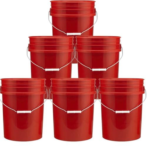 5 Gallon Food Grade Plastic Bucket, Open Head Pail with Handle, 12-3/8 in Diameter x 14-3/4 in Height (Red, 2 Pack) - color: Red, size: 2 Pack
