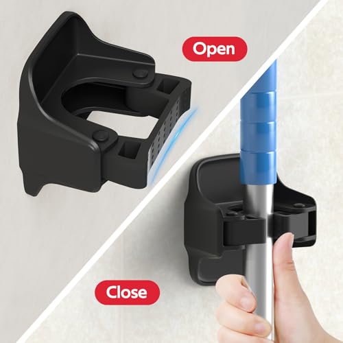 reliahom Broom Holder Wall Mount Mop Grippers organizer wall hanging, 5Pack - color: Black, size: 5 Pack 1Rack