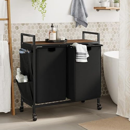 WOWLIVE Double Laundry Hamper with Wheels, Rolling Laundry Basket Organizer - color: Black, size: 110l (30.0 x 13 x 32 Inches)