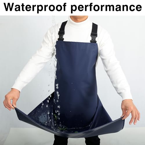 Heavy Duty Waterproof Apron,PVC, Adjustable Cross Strap,Chemical Resistant, for Butchering, Dishwashing, Food Factory - color: Dark Blue