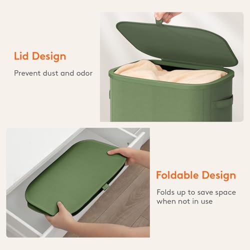 Lifewit Slim Laundry Basket with Lid and Removable Bag, 65L, Green - color: Green, size: 65L