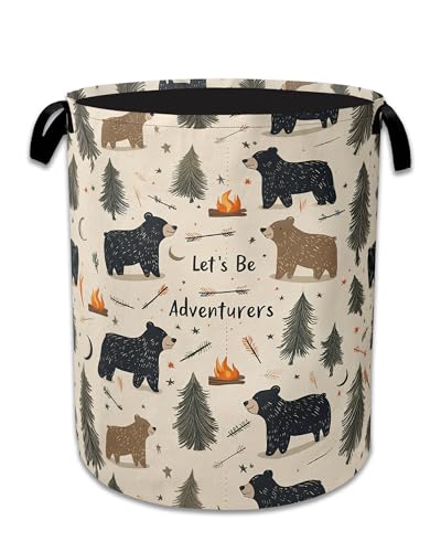 Funny Adventure Bear Forest Laundry Basket,Oxford Cloth Laundry Hamper With Handle Foldable Portable Clothes Storage Basket for Laundry Room/Bedroom/Bathroom 20.8"x16" - color: Funny Adventure Bear Forest