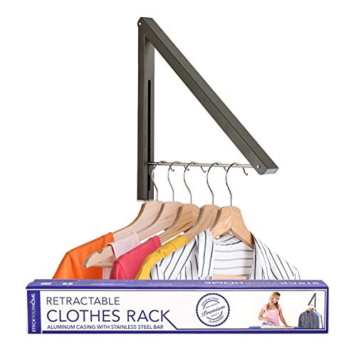 Single Foldable Clothing Rack, Wall-Mounted Retractable Clothes Hanger for Laundry Dryer Room, Hanging Drying Rod, Small Collapsible Folding Garment Racks, Dorm Accessories (Gray) - color: Gray