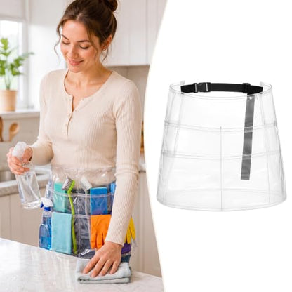 Clear Cleaning Apron with 5 Pockets and Adjustable Belt, Waterproof Caddy Aprons for Gardening Work of House Hotel - color: White