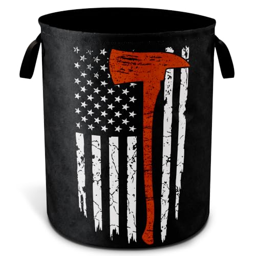 American Flag Red Line Ax Laundry Basket Foldable Waterproof 18.9x16.5 Inch - color: American Flag Red Line Ax