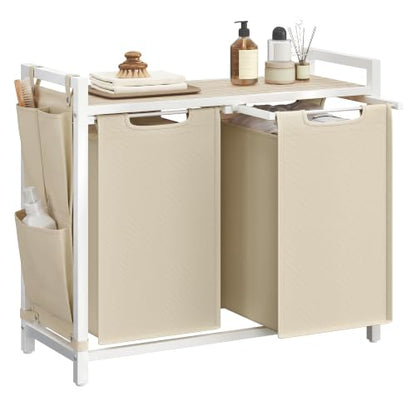 VASAGLE Laundry Hamper with Shelf, 2 Pull-Out Bags, 2 x 12.1 Gallons (46 L) - color: Cappuccino Beige + Natural Beige, size: 2 Bags - 92 L