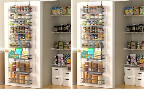 Moforoco 9-Tier Over The Door Pantry Organizer, Pantry Organization and Storage, Black Hanging Basket Wall Spice Rack Seasoning Shelves, Home & Kitchen Bedroom Bathroom House Essentials (Pack of 2) - color: Black, size: 9-Tier Standard (Pack of 2)