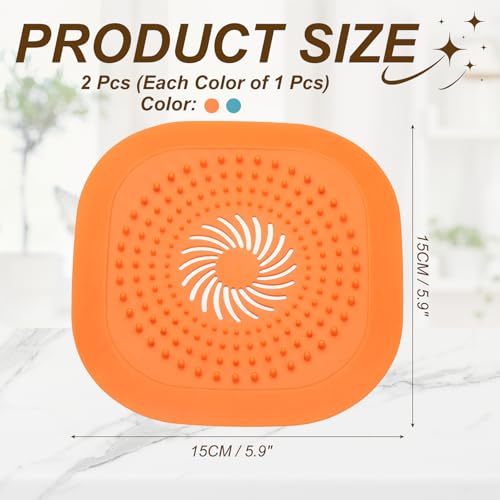 uxcell 2 Pcs Square Drain Cover, 5.9 Inch Shower Hair Catcher Drain Cover for Shower Room Bathtubs Kitchen Sink Laundry Room, Orange/Blue - color: Orange/Blue