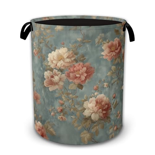 Laundry Hamper Foldable with Handles,Peony Flower Oxford Cloth Basket,Vintage Rose Large Capacity Storage Organizer for Bedroom Bathroom Dorm Room - color: Peony Flower,Vintage Rose