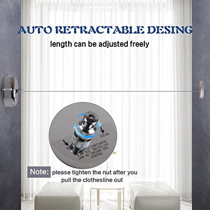 2 Pcs Retractable Clothesline 304 Stainless Steel Durable with Heavy Duty Adjustable Rope Shower Clothes Line for Outdoor and Indoor