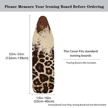 Cheetah Cow Print Ironing Board Cover Soft Stretchy Household Iron Board Covers with Elasticized Edges Fits Standard 54" x 15" Inch Boards Non Stick Stain Scorch Resistant - color: Brown - Cheetah Cow