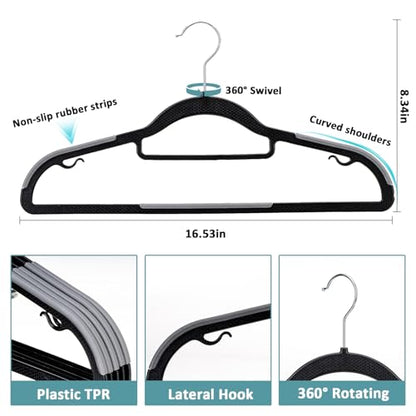 30-Pack Plastic Clothes Hangers, Space Saver, Non Slip, 360° Swivel Hook, 0.2 Inches Slim, Sturdy Heavy Duty Coat Hangers, Durable Hangers for Suits, Black and Dark Gray - color: Black and Dark Gray, size: 30 pack
