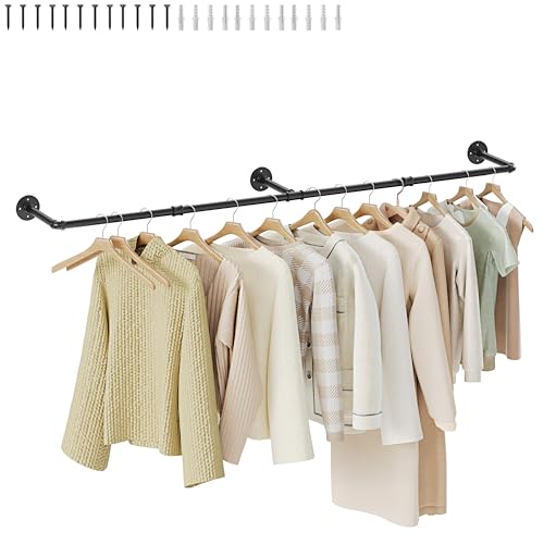 Wall Mounted Clothes Rack, Industrial Pipe Clothing Rack 50 Inch Black, Wall Clothes Hanger for Bedroom, Cloakroom, Closet, Hallway, Boutique Display, Drying Racks Wall-Mount for Laundry - color: Black, size: 50 Inch