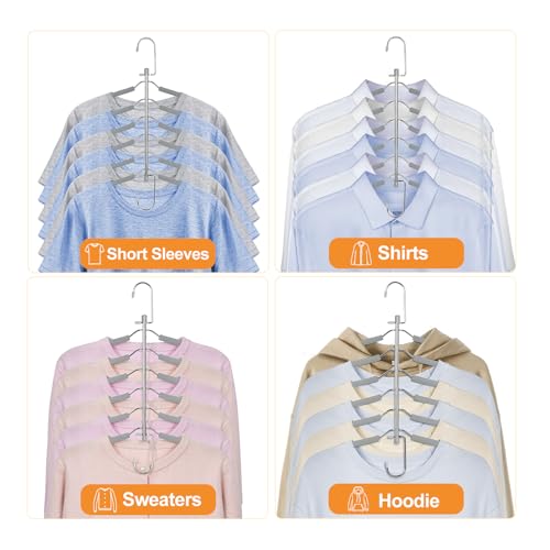 TOPIA HANGER Clothes Hanger Space Saving, 6 Tier Shirt Coat Hangers Space Saving No Bump Shoulder Hangers with No Slip Foam Padded Closet Organizers and Storage for Men and Women 2 Pack CT87G - color: Gray Two Pack