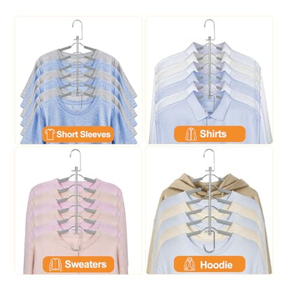 TOPIA HANGER Clothes Hanger Space Saving, 6 Tier Shirt Coat Hangers Space Saving No Bump Shoulder Hangers with No Slip Foam Padded Closet Organizers and Storage for Men and Women 2 Pack CT87G - color: Gray Two Pack