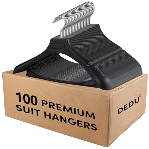 DEDU Suit Hangers for Men 100 Pack, Black Coat Hangers Extra Wide Non Slip Width 17.7", Thick Plastic with Pants Bar & Metal Hook - color: Black, size: 100 Pack