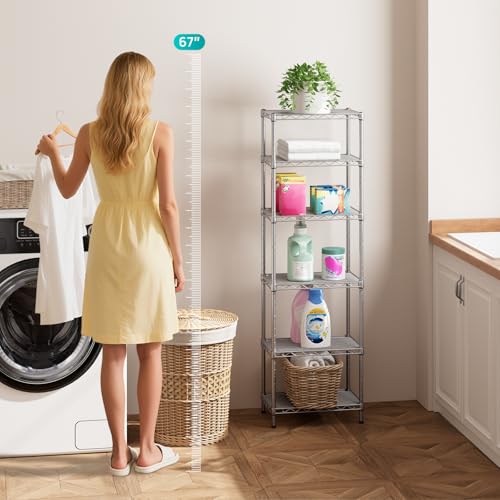 SINGAYE Metal Shelves Wire Shelving Storage Standing Adjustable Shelf Unit - color: Grey, size: 6 Tier 10" D x 16" W x 63" H