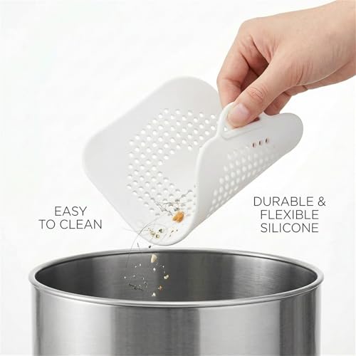 5.7 Inch Large Shower Drain Hair Catcher (2-Pack) - Silicone Square Flat Drain Cover, Fits 5" and 6" Standard Shower Drains, Extra Large Hair Catcher for Bathroom Bathtub & Kitchen Sink - White - color: White (2pcs)