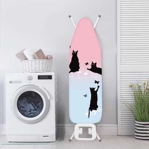 Black Cat Ironing Board Cover and Pad Standard Fits Large Boards 15 x 54 inch Ironing Board Protector Washable - color: Black Cat